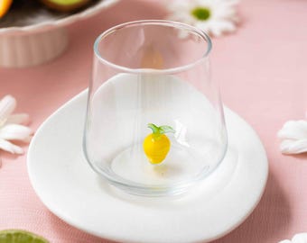 Drinking Glass with Handmade Lemon Figure, Water, Mug, Kitchen, Tumbler, Glassware, Cute, Home, Table Décor, Design Glasses, Perfect Gift