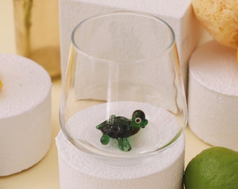 Drinking Glass with Handmade Sea Turtle Figure, Water, Mug, Kitchen, Tumbler, Glassware, Cute, Home, Table Décor, Turtle Gift