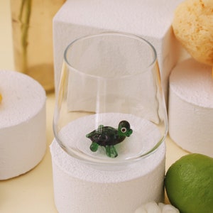 Drinking Glass with Handmade Sea Turtle Figure, Water, Mug, Kitchen, Tumbler, Glassware, Cute, Home, Table Décor, Turtle Gift