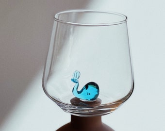 Water Drinking Glass With Handmade Whale Figure, Handmade Glassware, Tumbler&Water Glasses, Glass Mug, Glassware, Cute Tumbler, Water Glass