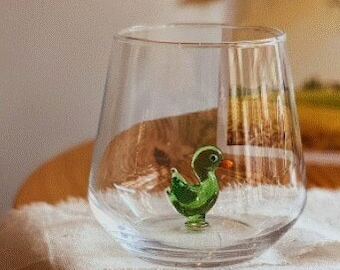 Handmade Duck Figurine Glass, Stemless Drinking Glass, Duck Lover