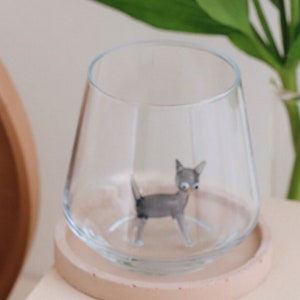 Drinking Glass with Handmade Grey Cat Figure, Cat Gift, Cat Cocktail Glass, Cat Mom Gifts, Cat Lover Gifts, Cat Stemless Wine Glass, Gifts