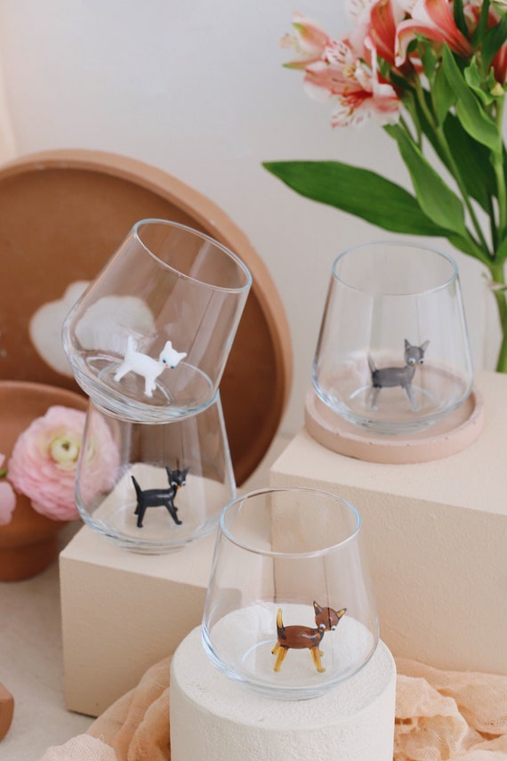 Cat Drinking Glass Set of 4, Animal, Cute Glass Cup, Handmade Cat, Handmade  Glassware, Tumbler & Water Glasses, Glass Mug, Gift, Tumbler 