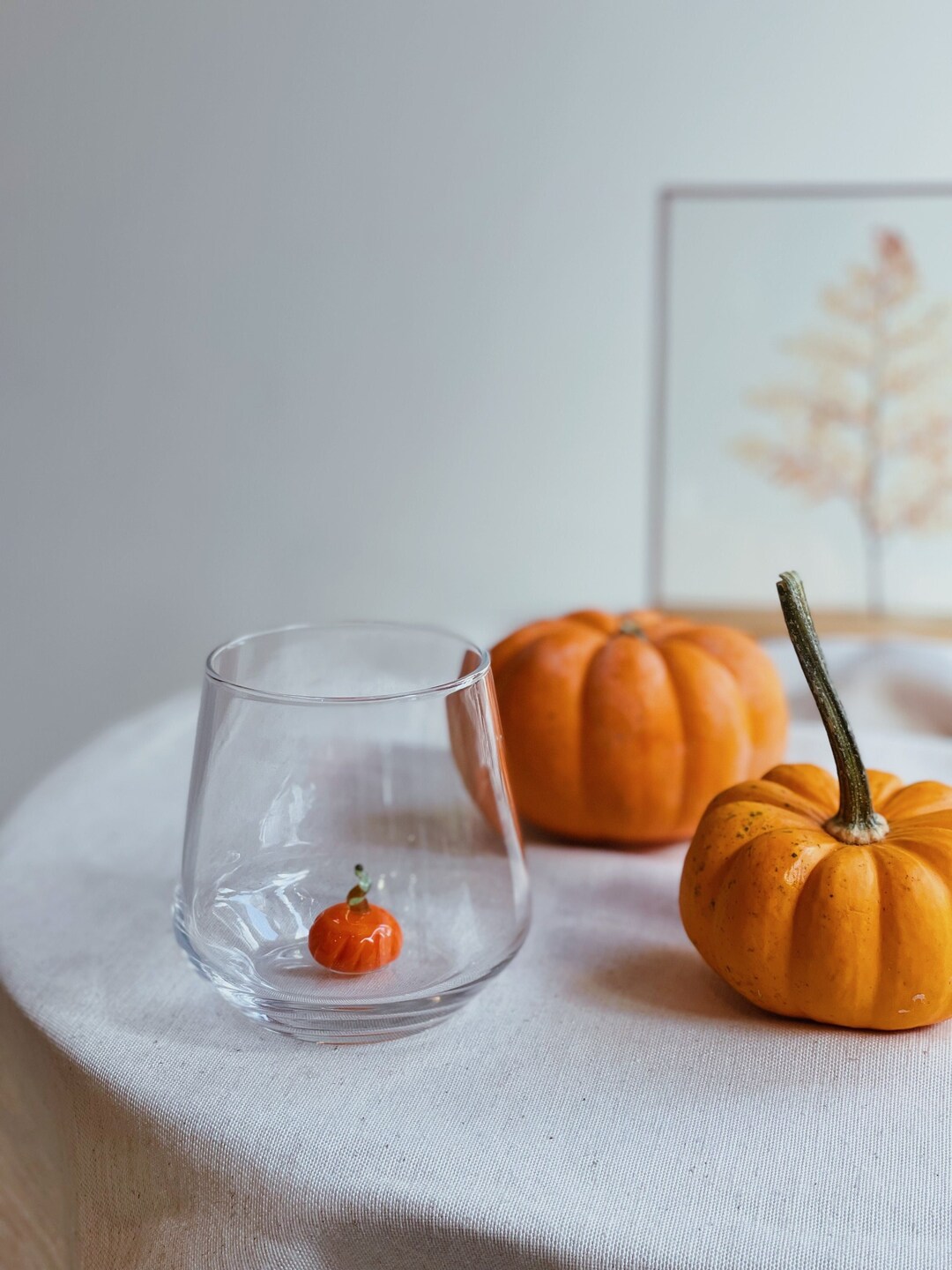 Drinking Glass With Handmade Pumpkin Figure, Happy Halloween, Pumpkin ...