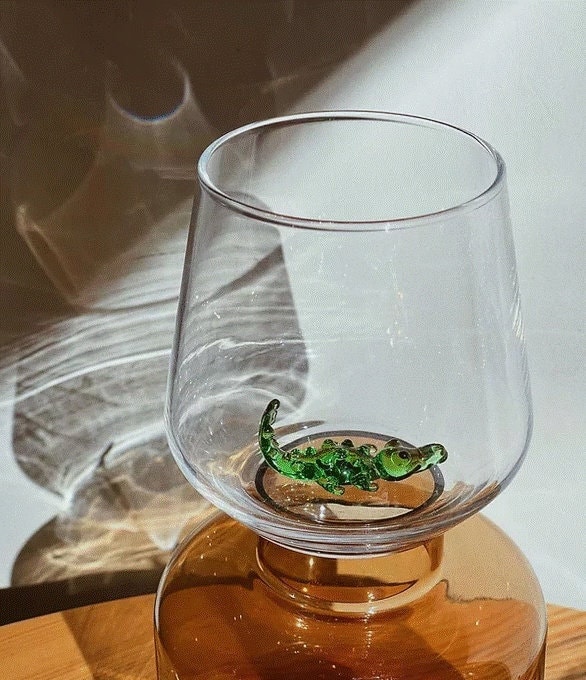 Handmade Drink Glass With Cute Dino, Animal Water Cup, Dino Decor