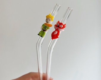 Handmade Tiny Fox and Little Prince Figurine Straw Set of 2, Reusable & Eco Friendly