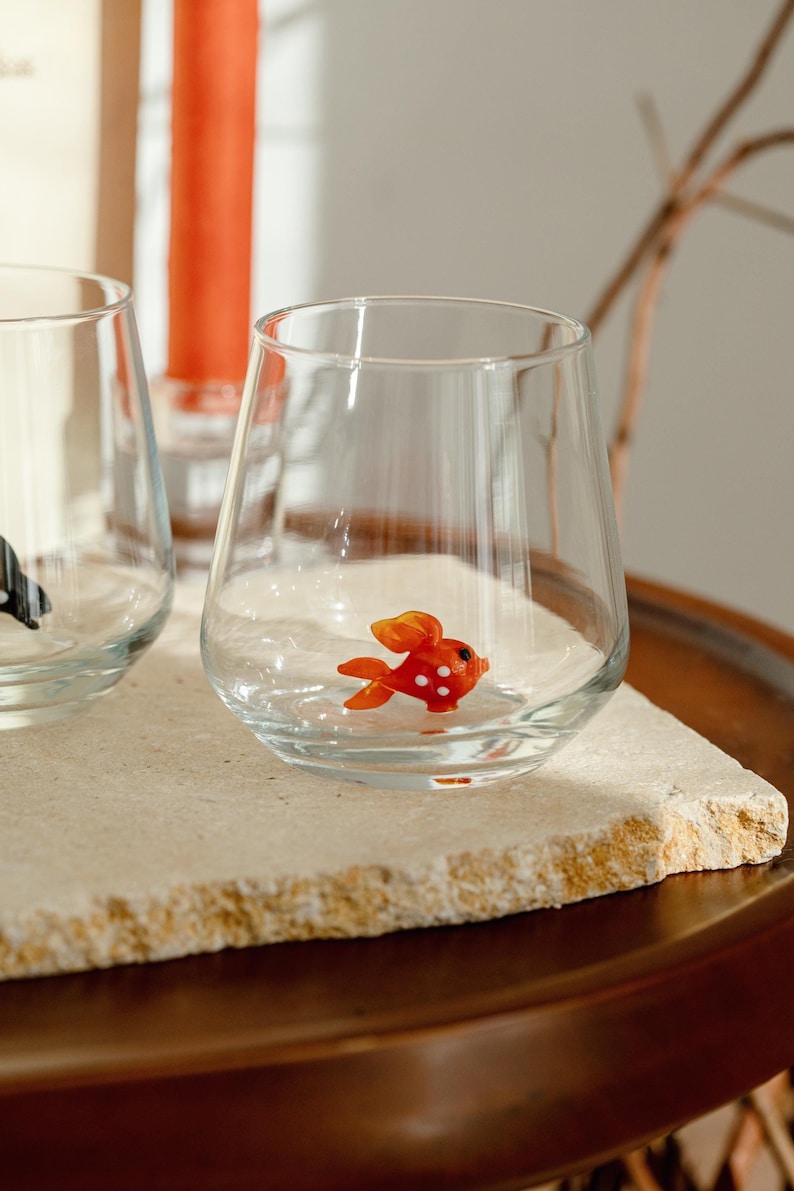 MINIZOOUSA Fish Figurine Drinking Glass