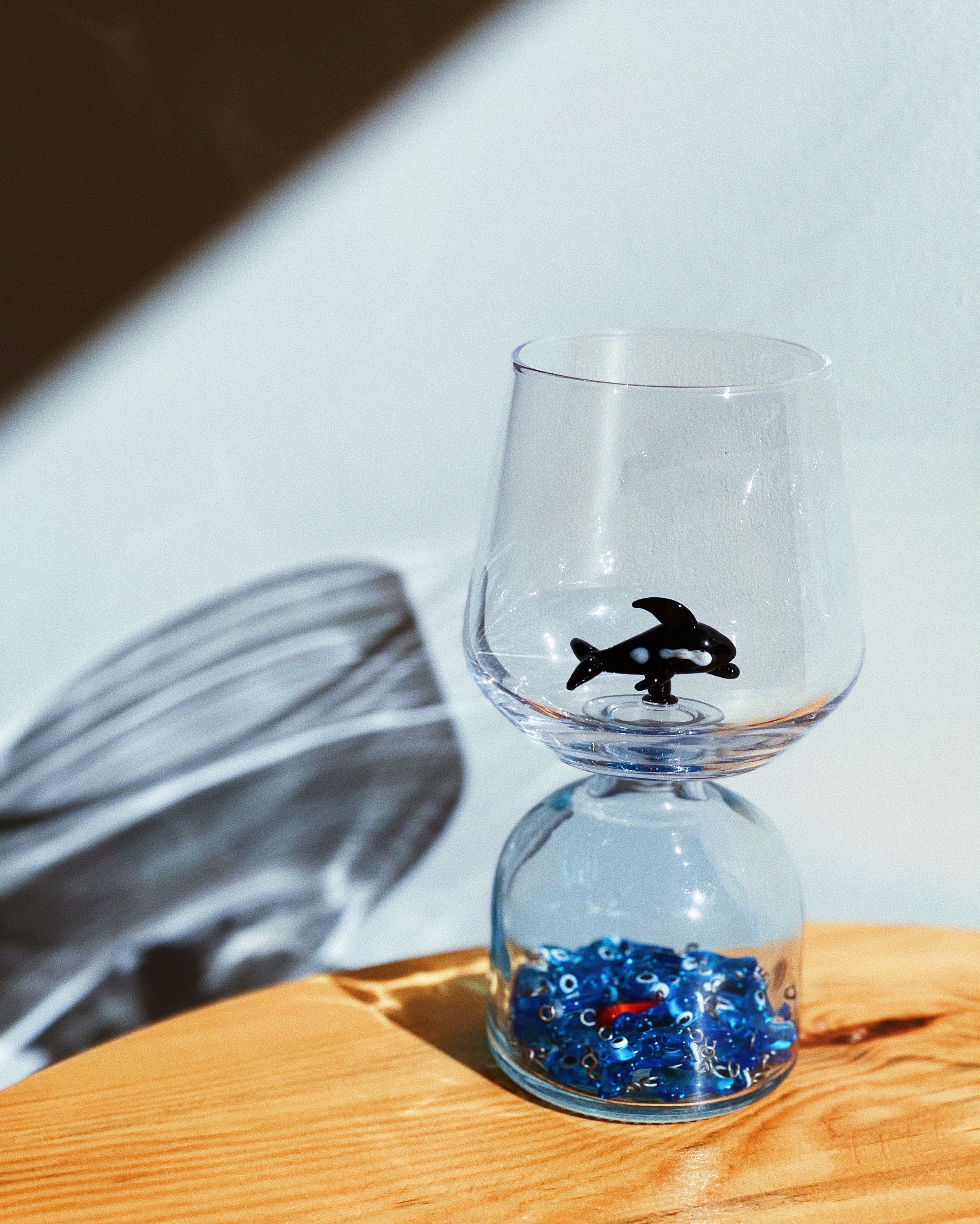 Drinking Cup With Handmade Orca Whale Figurine, Glass Handmade