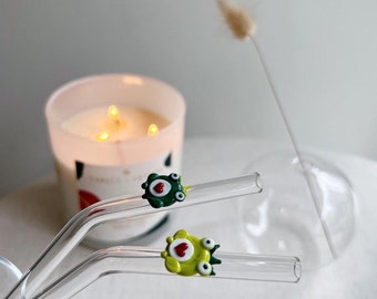 Handmade Tiny Frog Figurine Straw, Reusable & Eco Friendly