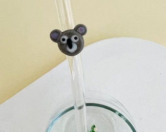 Handmade Tiny Koala Figurine Glass Straw, Reusable & Eco Friendly