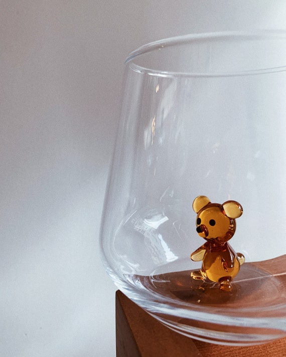 Drinking Glasses Set With Tiny Animal Figures, Teddy Bear Drinking Glass, Green Elephant Glass, Teddy Bear Decorations, Wine Glasses, Gifts