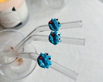 Handmade Tiny Cookie Monster Figurine Straw, Reusable & Eco Friendly