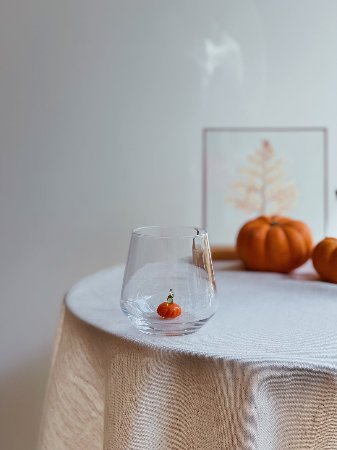 Drinking Glass With Handmade Pumpkin Figure Happy Halloween | Etsy