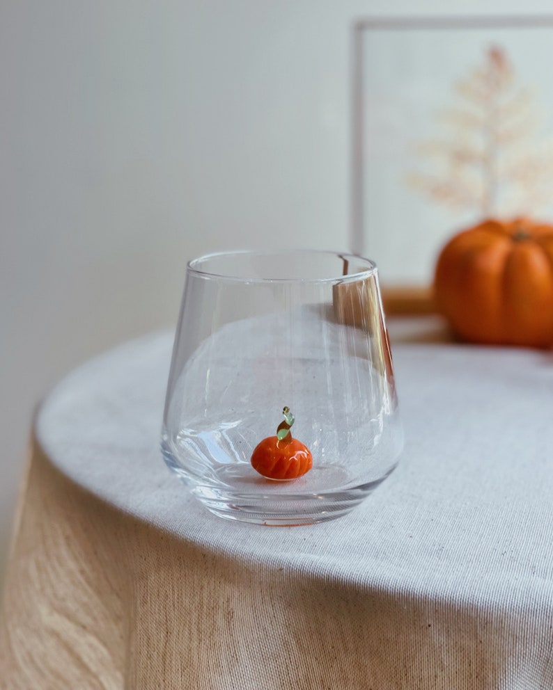 Drinking Glass With Handmade Pumpkin Figure Happy Halloween - Etsy