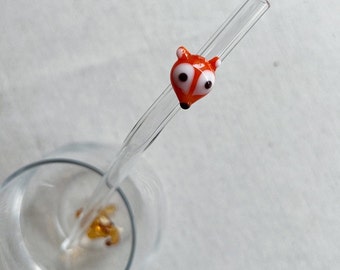 Handmade Tiny Fox Figurine Straw, Reusable & Eco Friendly