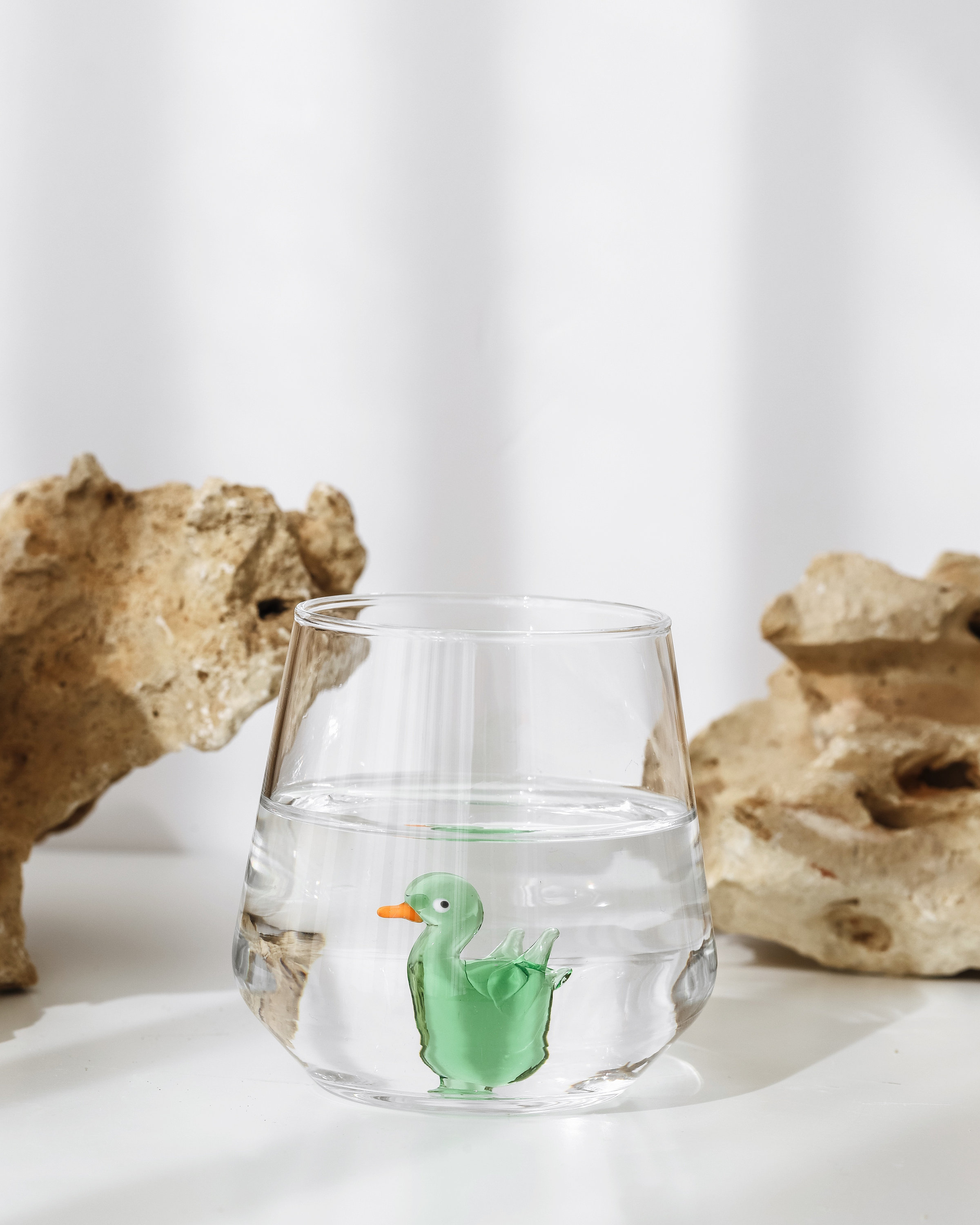Handmade Duck Figurine Glass, Stemless Drinking Glass, Duck Lover