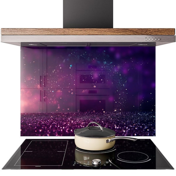 Bedruckte Küchenrückwand aus Glas Lila Glamour Glitter Bokeh aus ESG eisenarmem Glas | 69 Plattengrößen oder nach Maß auf Anfrage