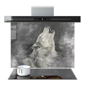 Kitchen Glass Splashback ANY SIZE or Bespoke Cooker Hob Printed Wall Backsplash | Drawing Sketch Wolf Art | Prizma Prints UK