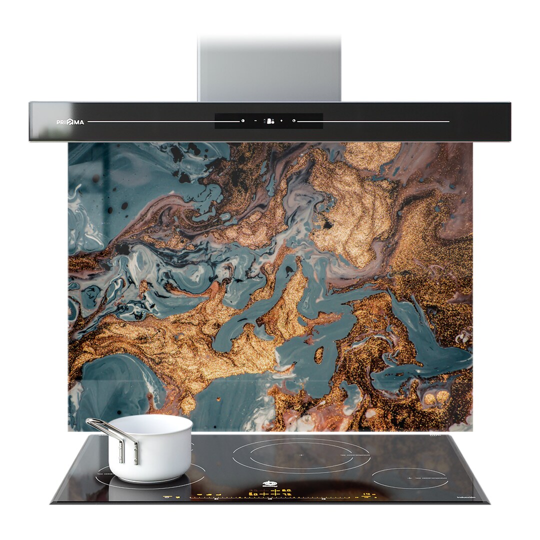 Kitchen Splashback Abstract Gold Mixed Liquids Marble Texture Tempered ...