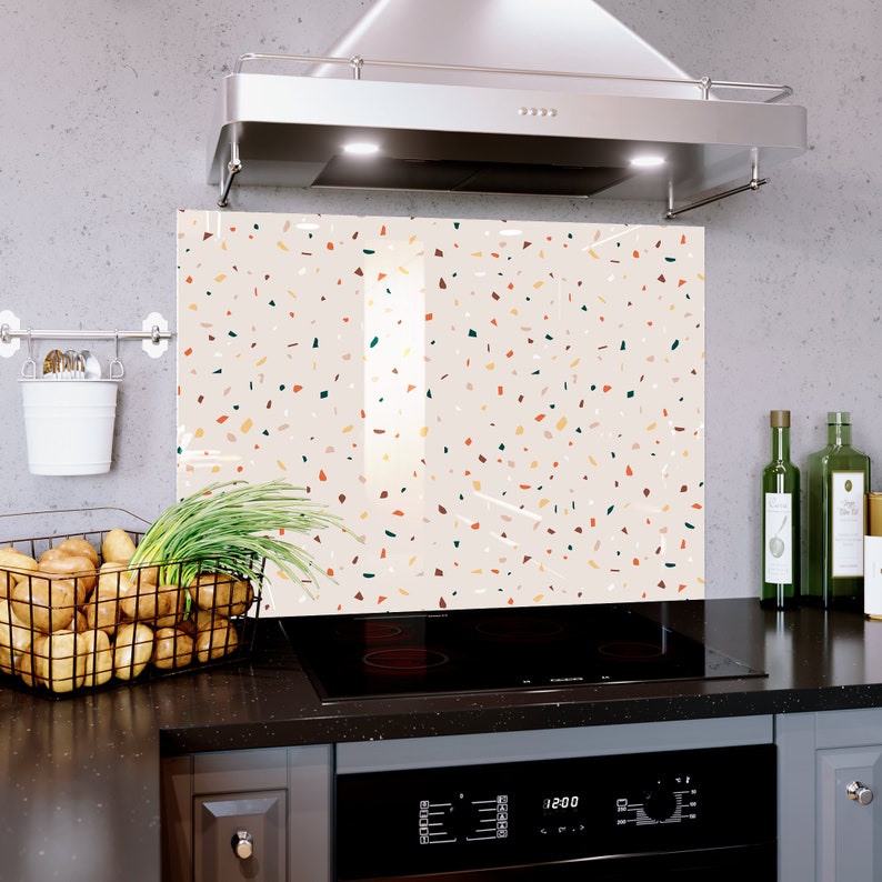 TERRAZZO KITCHEN Splashback de vidrio en panel contra salpicaduras templado de cualquier tamaño para cocina / mosaico Lastrico imagen 1