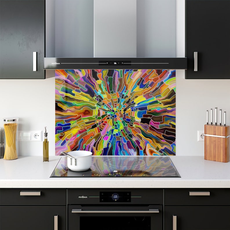 Bedruckte Küchenrückwand aus Glas Bunte Farbenfrohe Glasmalerei aus ESG eisenarmem Glas 69 Plattengrößen oder nach Maß auf Anfrage Bild 4