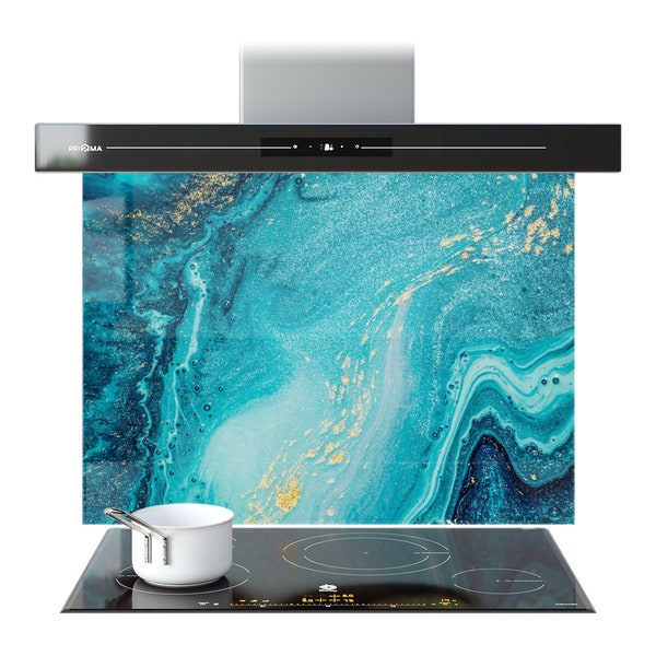 Kitchen Glass Splashback Hob Panel ANY SIZE or BESPOKE | Blue Ocean Marble | Prizma Prints