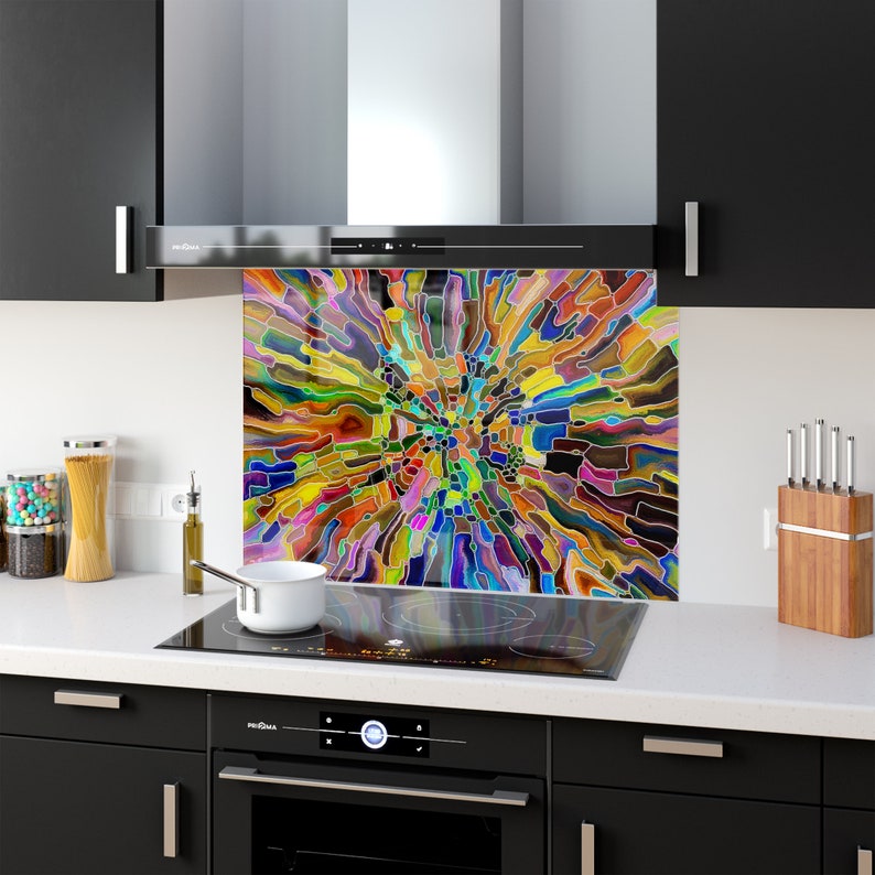 Bedruckte Küchenrückwand aus Glas Bunte Farbenfrohe Glasmalerei aus ESG eisenarmem Glas 69 Plattengrößen oder nach Maß auf Anfrage Bild 5