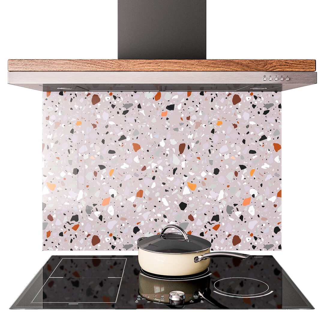 Kitchen Splashback Modern Terrazzo Pattern Tempered Glass Backsplash ...