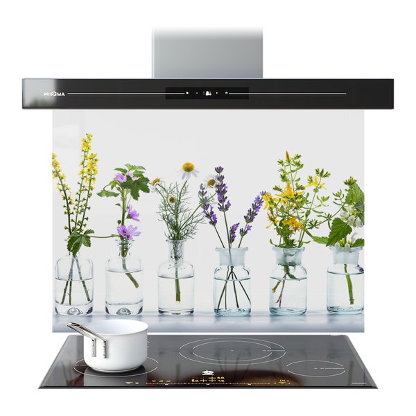 Kitchen Glass Splashback Tempered Cooker Hob Tiles Backsplash Wall Panel | Fresh Herbs Bouquet ANY SIZE and Bespoke | Prizma Prints UK
