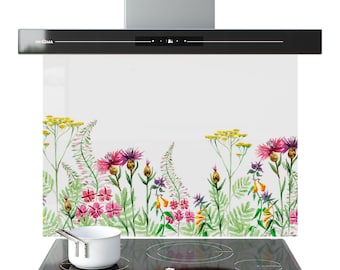 Kitchen Glass Splashback Tempered Cooker Hob Tiles Backsplash Wall Panel | Meadow Flowers Paint Art ANY SIZE and Bespoke | Prizma Prints UK