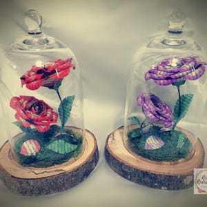 Personalised Paper Roses in Glass Dome, Lights & Optional Fairy – Any Colour/Words – Gift for Anniversary, Wedding, Valentines, Mothers Day