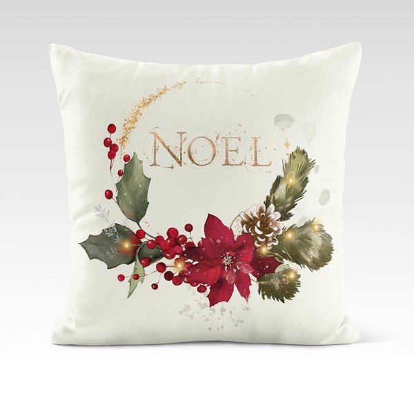 Christmas Square Throw Couch Pillow Covers, Holiday Floral Home Decor, Minky Blanket, Red Xmas Accent Cases in 14x14 16x16 18x18 20x20 24x24