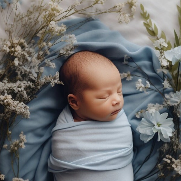 Baby Boy Solid Light Blue / Grey Swaddle Blanket Set, Plain Pale Blue Hat, Girl Headband / Bow, Newborn Outfit, Gender Neutral Shower Gift