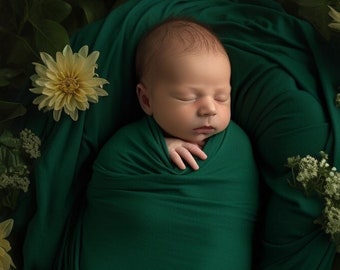 Baby Boy Solid Green Swaddle Blanket Set, Plain Emerald Color Beanie, Girl Headband / Bow Hat, Newborn Outfit, Gender Neutral Shower Gift