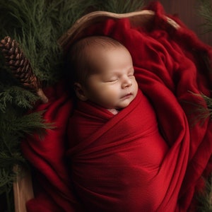 Baby Boy Solid Holiday Red Swaddle Blanket Set, Plain Scarlet Christmas Beanie, Girl Headband / Bow Hat, Newborn Outfit, Gender Neutral Gift