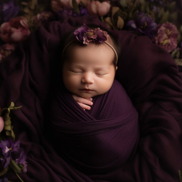 Baby Girl Solid Eggplant Swaddle Blanket Set, Boy Plain Purple Beanie, Plum Headband / Bow Hat, Newborn Outfit, Gender Neutral Shower Gift