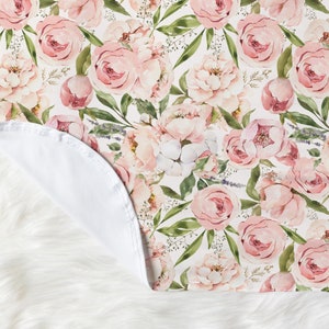 Baby Girl Soft Pink Peony Swaddle Set, Floral Headband Bow / Beanie Hat, Newborn Flower Photo Prop Outfit, Receiving Blanket Shower Gift