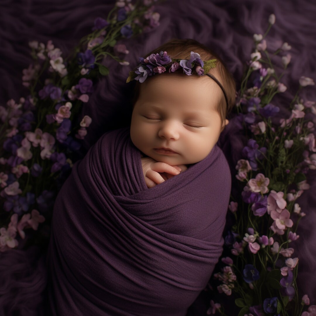 Baby Girl Solid Purple Swaddle Blanket Set Boy Plain Mauve Beanie
