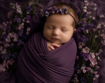 Baby Girl Solid Purple Swaddle Blanket Set, Boy Plain Mauve Beanie, Plum Headband / Bow Hat, Newborn Outfit, Gender Neutral Shower Gift