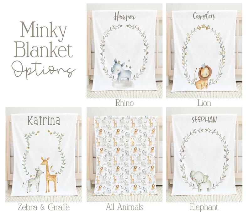 Personalized Baby Boy / Girl Safari Animals Swaddle Set (elephant Lion ...