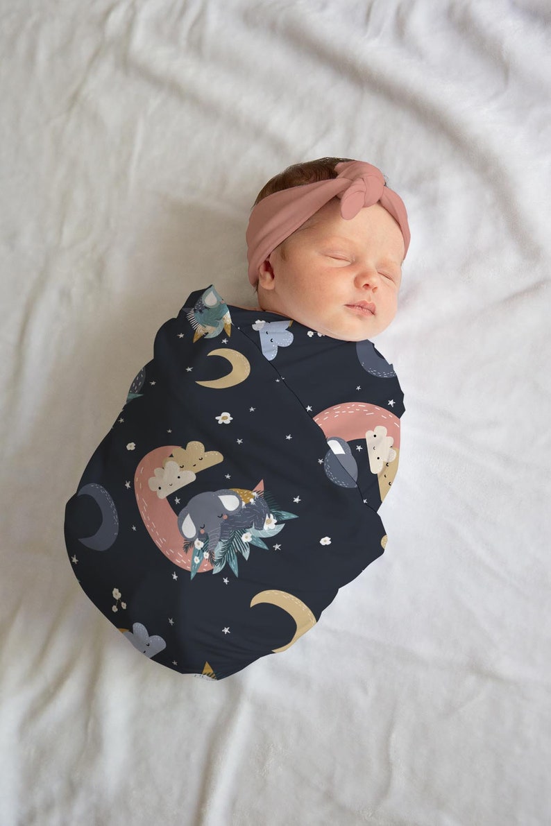 Cute Elephants Moons & Stars Gender Neutral Swaddle Set Etsy