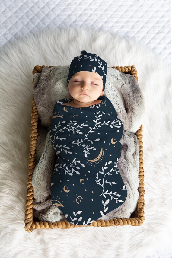Bohemian Celestial Baby Boy or Girl Swaddle Set Moon Stars Headband Bow Cosmic Beanie Hat Boho Newborn Shower Gift Receiving Blanket Etsy
