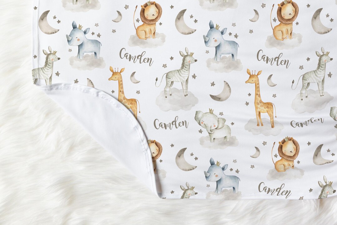 Personalized Baby Boy / Girl Safari Animals Swaddle Set (elephant Lion ...