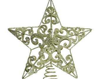 Fashionikon 25cm Christmas Tree Topper Star Gold Glitter Metallic Christmas Tree Decors Star Ornaments