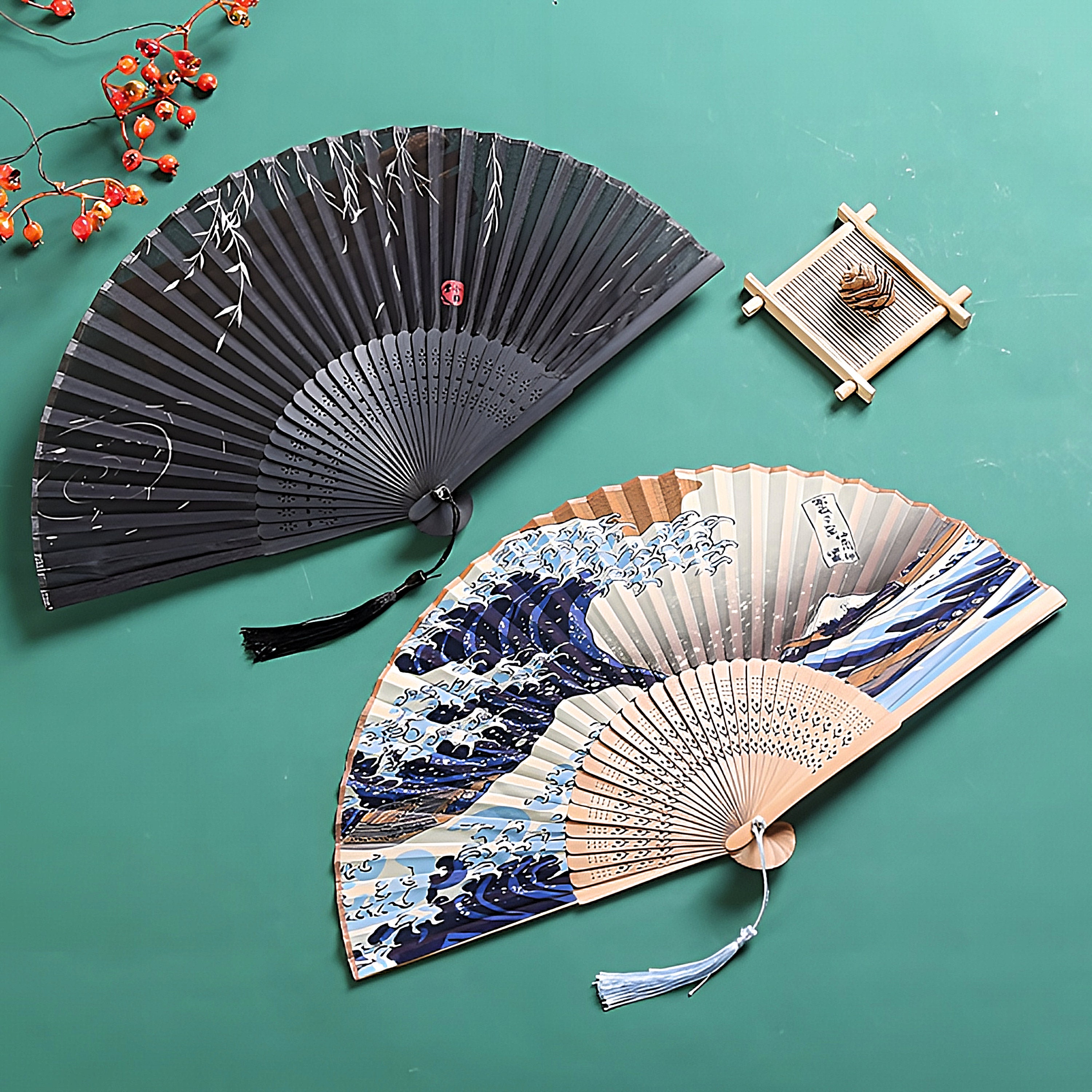 Folding Japanese Hand Fan Bamboo Hand Held Fan Art Dance Party Etsy UK