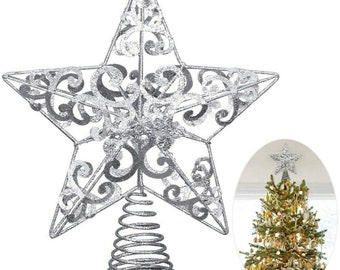 KARMELLING Small White Iridescent 2.25 Inch Star Tree Topper Christmas Decorations KARMELLING Small White Iridescent 2.25 Inch Star Tree Topper Christmas Decorations