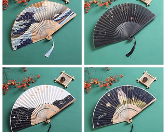 Folding Japanese Hand Fan Bamboo Hand Held Fan Art Dance Party Traditional Japanese Craft Handheld Fan