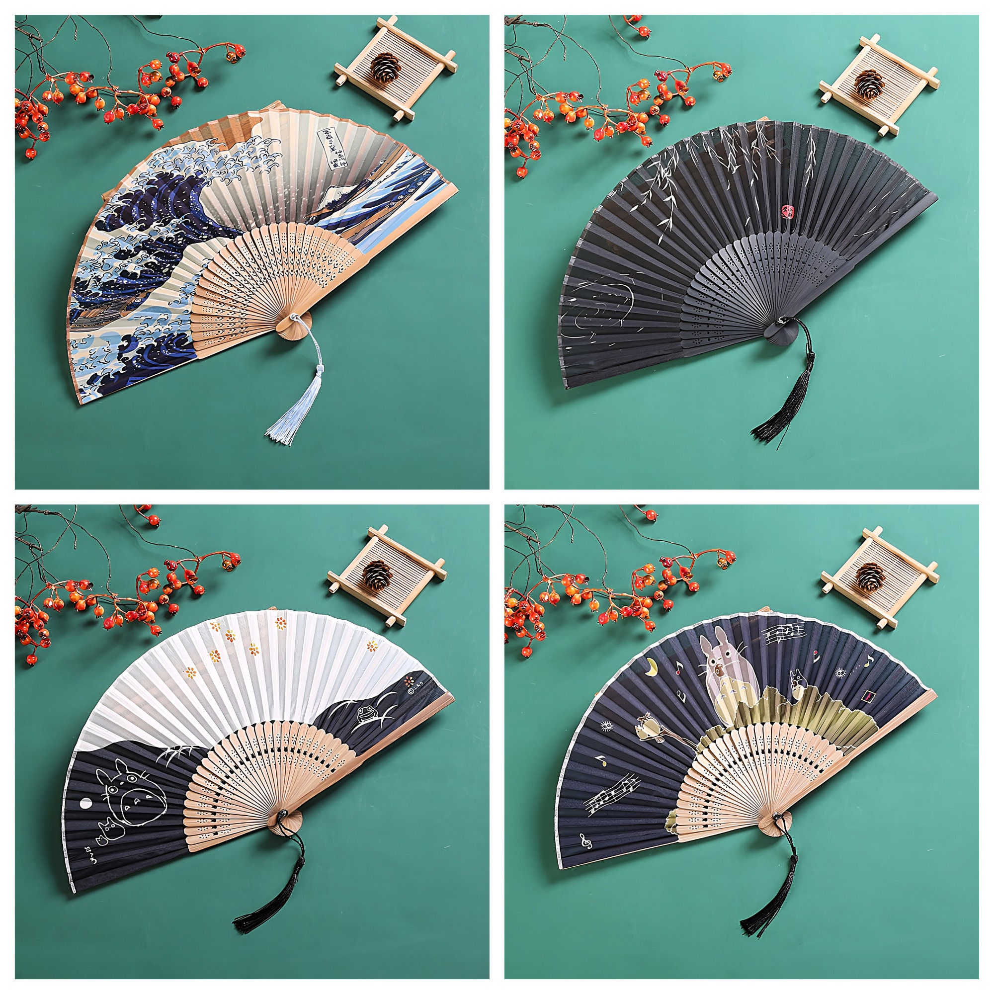 Folding Japanese Hand Fan Bamboo Hand Held Fan Art Dance Party Etsy UK