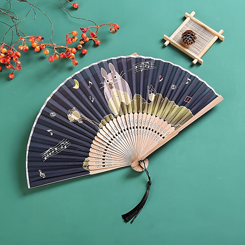 Folding Japanese Hand Fan Bamboo Hand Held Fan Art Dance Party Etsy UK