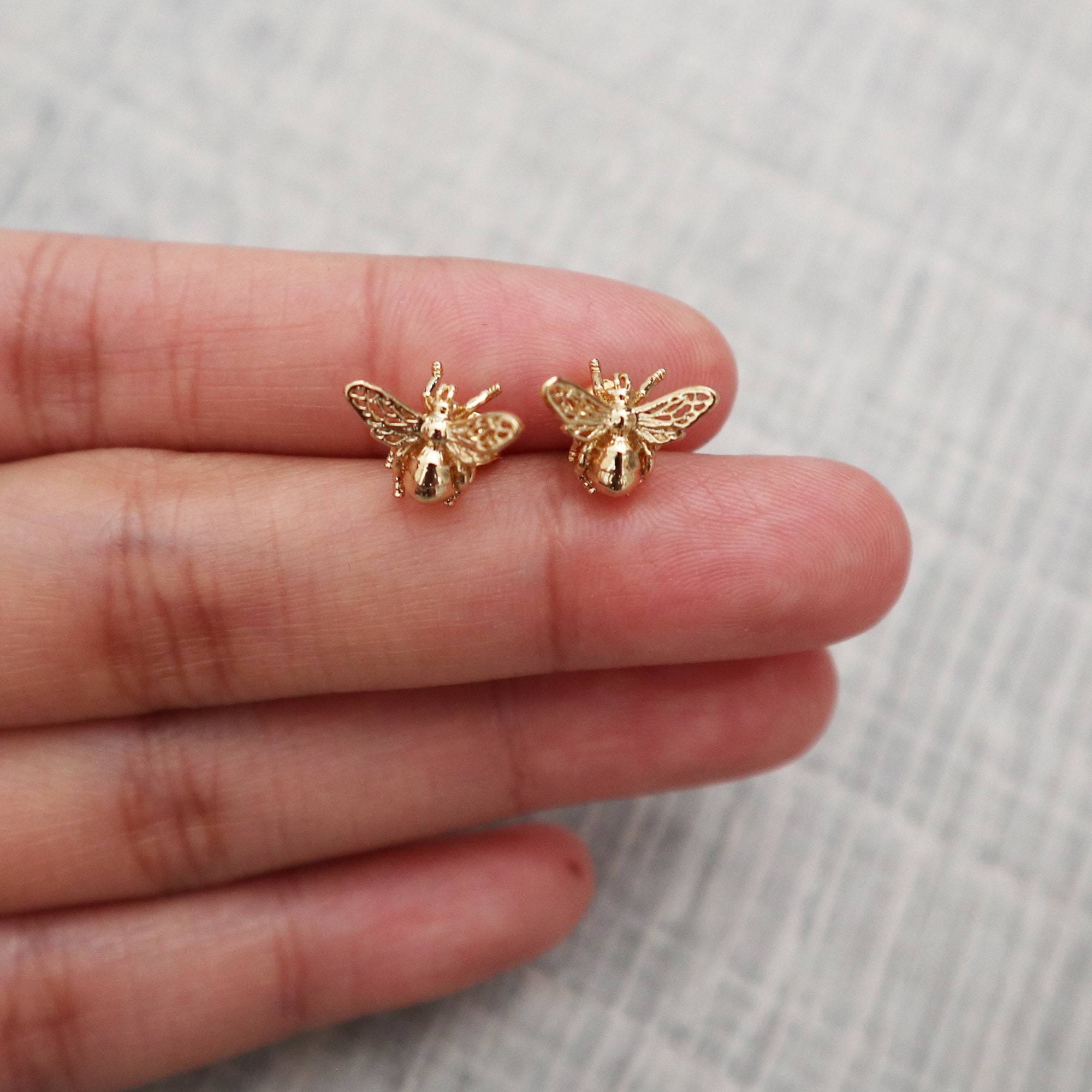 Bumble Bee Studs Earrings 24K Real Gold Plated Delicate Honey Bee